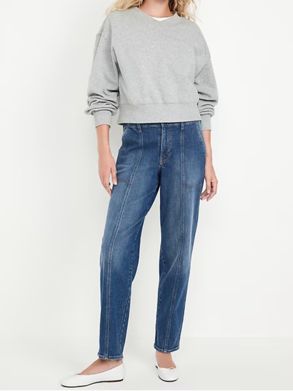 {Old Navy} "High Rise OG Loose Utility" Tall Long Blue Cargo Straight Leg Jeans